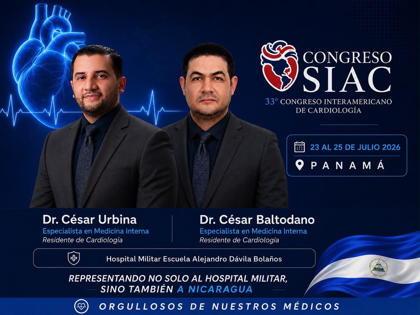 Cardiólogos nicaragüenses representan al país en el 33.º Congreso Interamericano de Cardiología (SIAC 2026)